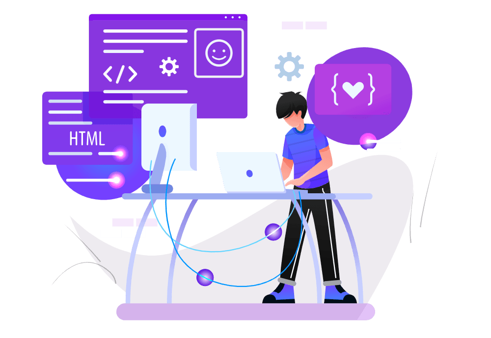 Illustration of Ayush working on a laptop